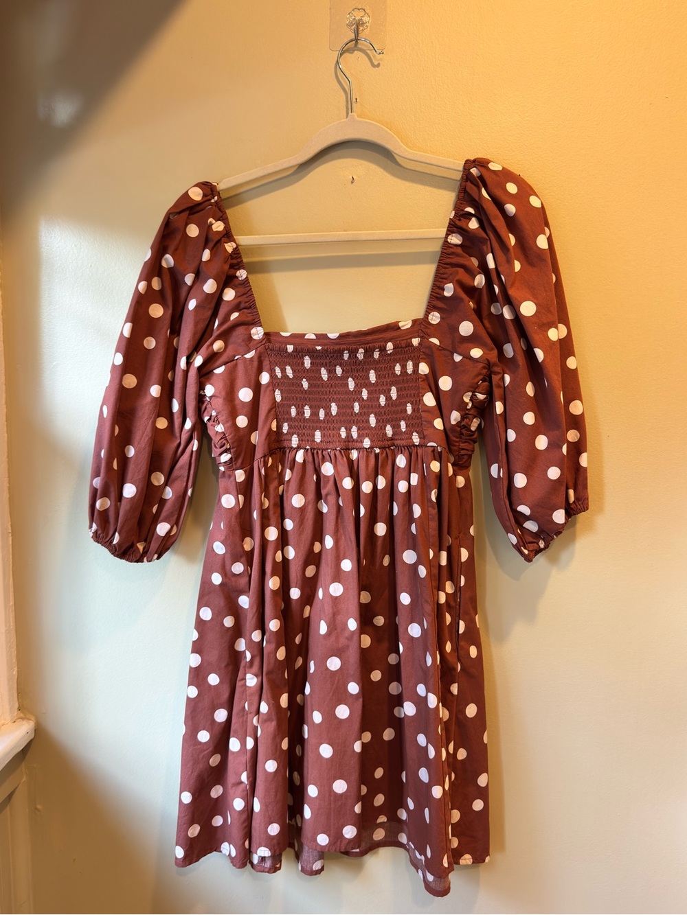 Abercrombie & Fitch Rust Polka Dot Square-Neck Mini Dress - Picture 3 of 5